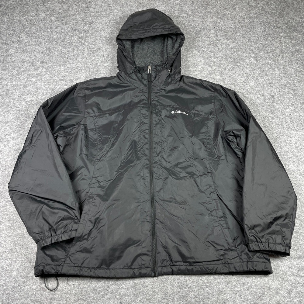 Columbia Hooded Jacket Womens 2X Black Fleece Lined Windbreaker Full Zip XW0631